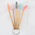 Mini juego de espátulas de silicona para repostería con mangos de madera 5 piezas - Juego de 5 piezas con mango de madera