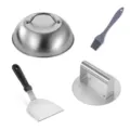 Set de Accesorios para Barbacoa con Prensador de Hamburguesas de Acero Inoxidable Nuevo - Set 4: estilo remache, juego de 4 piezas