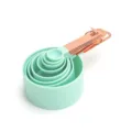 Tazas medidoras de plástico verde menta y cucharas con mango de acero inoxidable para hornear. - Juego de 8 Piezas Bolsa OPP / Verde