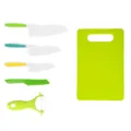Juego de cuchillos de cocina de plástico para niños tabla de cortar y pelador - Juego de 6 piezas (cuchillo para pan + rallador + tabla de cortar verde)