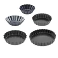 Black carbon steel non-stick fluted tart pans, set of multi-size baking molds for oven. - 5-Piece Black Egg Tart Mold Set