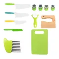 Set de cuchillos de cocina para niños, cuchillos de plástico, cortadores de fruta y tabla. - Juego de 12 piezas de tabla de cortar verde