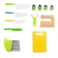 Set de cuchillos de cocina para niños seguridad plástico cortador de frutas tabla - Tablas de cortar amarillas, juego de 12 piezas