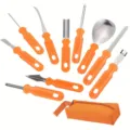Kürbisschnitzwerkzeug Set mit orangen Griffen und Tasche für Halloween Bastelprojekte. - 10-teiliges Set mit Aufbewahrungstasche