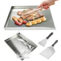 Set piastra per barbecue in acciaio inossidabile con due spatole per cucina all'aperto. - Set da 3 pezzi piastre per barbecue
