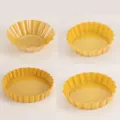 Yellow fluted tart pan and pie mold for home baking, carbon steel non-stick mini cake baking pan. - Yellow Egg Tart Mold 4-Piece Set