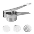 Stainless steel potato ricer with 3 interchangeable disks for homemade puree and fruit juices. - Large Double-Layer Potato Masher