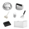 Kit de presse a burger en acier inoxydable avec cloche spatule saupoudreur et accessoires - Couvercle presse à viande texturé en silicone