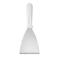 Stainless steel kitchen spatula with white handle for cooking, frying, and baking tasks. - Small Straight Spatula