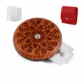 Herramienta de corte de pan UFO de madera con cuchillas de acero y estuche de cuero - Cuchilla de Pan UFO de Palisandro + Bolsa de Cuero Roja / Con 5 Cuchillas