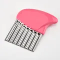 Stainless steel crinkle cutter with pink plastic handle for kitchen potato slicing. - Rose Red