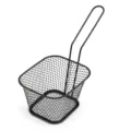 Black wire mesh french fry basket, metal food display holder for restaurant snack serving - Black