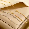 S925 Sterling Silber Sternenhimmel Halskette Zarte Perlen Kette Schluesselbein Schmuck Stil - Sternenkette mit Zwischenperlen Halskette / 40+5cm Verlängerungskette / Weißgold