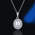 S925 Argento Sterling Ovale Agata Calcedonio Girasole Pendente Collana Moda Gioielli Da Donna - Ciondolo Solo Calcedonio Bianco Girasole (Senza Catena)
