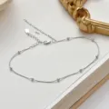 S925 sterling silver snake bone anklet with shining beads, elegant minimalist foot jewelry style. - 21CM+4CM / White Gold
