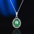 Collana girasole in argento S925 agata verde calcedonio pendente ovale vintage - Ciondolo Solo Calcedonio Verde Girasole (Senza Catena)