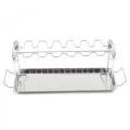 Parrilla plegable de acero inoxidable de 14 ranuras para muslos de pollo con bandeja de goteo. - Juegos de 2 piezas de soportes para muslos de pollo con empaque simple