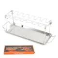 Soporte de acero inoxidable para muslos de pollo con 14 ranuras barbacoa plegable - Juegos de 2 piezas de soportes para muslos de pollo en caja de color