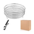 Stainless Steel Air Fryer Rack Set Multi-Layer Dehydrator Racks with Tong and Box - Round Drying Rack with Plate Gripper