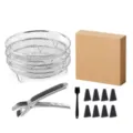 Stainless steel air fryer rack set with multi-layer mesh baskets, tongs, brush and silicone feet. - Round Drying Rack 13-Piece Set
