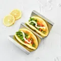 Edelstahl Taco Halter W-formiger Metall Stander fur doppelte Schale Kuche Werkzeug - Taco-Halter mit 2 Fächern und Griff