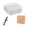 Stainless steel air fryer rack set with mesh baskets and clip, durable kitchen accessory for baking. - Square Drying Rack with Plate Gripper
