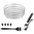 Stainless steel air fryer rack set with oil brush and gripper for kitchen cooking - Round Drying Rack 9-Piece Set