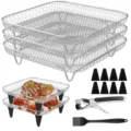 Square Air Fryer Racks Set Stainless Steel Mesh Trays with Silicone Feet and Tools - Square Drying Rack 13-Piece Set