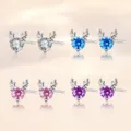 Orecchini a lobo con delicate corna di cervo in argento sterling 925 e zirconi colorati. - 1 Pair / Bianco / Argento 925