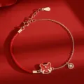 S925 Sterling Silber chinesischer Tierkreis Tiger rotes Seil gewebtes Armband Variante. - Sternzeichen: Tiger / 1 Stück