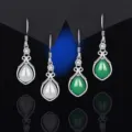 S925 Sterlingsilber Tropfen Achat Chalcedon Ohrringe retro elegante Jade Ohrhänger - Stil 2 / 925 Silber Grüner Chalzedon / Paar