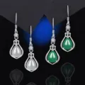 S925 Silber lange Ohrringe mit weißem und grünem Chalcedon Edelstein eleganter Schmuck. - Stil 3 / 925 Silber Grüner Chalzedon / Paar