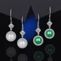 S925 Silber lange Ohrringe mit weissen und gruenen Achatsteinen und funkelndem Zirkonia. - Stil 8