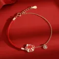 S925 sterling silver Chinese zodiac monkey red string braided bracelet for women gift. - Zodiac: Monkey / 1 Piece