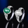 S925 Silberring mit grünen und weißen Achat-Chalcedon Edelsteinen und funkelnden Zirkonen. - Stil 1 (Grüner Chalzedon) / Weißgold