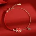 S925 silver red rope zodiac pig bracelet variant, stylish braided string jewelry for women. - Zodiac: Pig / 1 Piece