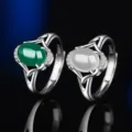 S925 Silber Ring mit Gruenem und Weissem Achat Chalcedon Vintage Offener Schmuck Variante - Stil 3 (Grüner Chalzedon) / Weißgold