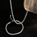 S925 Sterlingsilber Sternenlicht Halskette und Armband Set, italienischer glänzender Schmuck. - 40+5cm (4mm Breite/Ca. 12.5g) / Silber