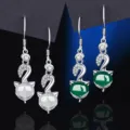 S925 Silber Lange Fuchs Ohrringe Chalcedon Gruen Weiss Stein Haenger Schmuck Damen - Stil 12