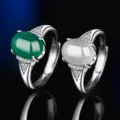 S925 Silber grüne und weiße Achat Chalcedon offener Ring für Damen Modeschmuck - Stil 9 (Grüner Chalzedon) / Weißgold