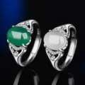 S925 Silber gruen weiss Achat offene Ringe Vintage Edelstein Schmuck Damen Variante - Stil 10 (Grüner Chalzedon) / Weißgold