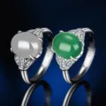 S925 Sterling Silber ovale Chalcedon Achat Ringe Damen Retro offener Jadeschmuck - Stil 13 (Grüner Chalzedon) / Weißgold