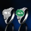 S925 Silber Achat Chalzedon Ring Variante mit elegantem ovalen Edelstein Design. - Stil 16 (Grüner Chalzedon) / Weißgold