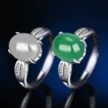 S925 Sterling Silber Gruen Weiss Chalcedon Offener Ring Vintage Stil Eleganter Damen Schmuck - Stil 17 (Grüner Chalzedon) / Weißgold