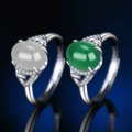 S925 Sterlingsilber Achat Chalcedon Ring Vintage Offener Jade Schmuck für Damen Variante - Stil 19 (Grüner Chalzedon) / Weißgold