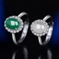 S925 Sterlingsilber Achat Chalcedon Ring Vintage Offener Jade Fingerring Gruen Weiss - Stil 22 (Grüner Chalzedon) / Weißgold