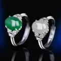 S925 Sterling Silber Achat Chalcedon Vintage Offener Ring gruen weiss Edelstein Schmuck - Stil 24 (Grüner Chalzedon) / Weißgold