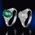 S925 Silber Achat Chalcedon Ring Vintage offener Edelstein Ring Damen Modeschmuck - Stil 25 (Grüner Chalzedon) / Weißgold