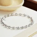 S925 Sterling Silber facettiertes Kürbis Perlen Armband glänzender Unisex Schmuck - 18cm (Ca. 7.35g) / Laser Flaschenkürbis-Stil (Weißgold Farbe)