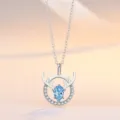 S925 Sterling Silver Deer Antler Necklace With Blue Crystal Pendant Option A - Antler Necklace Women Style / 925 Silver / Blue Rhinestone